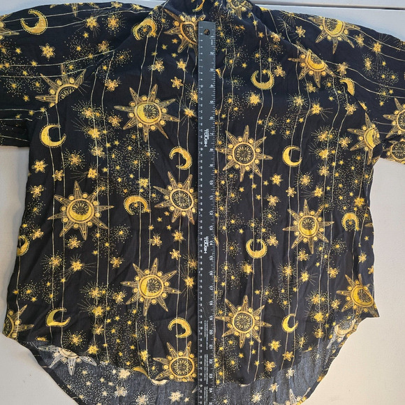 Torrid Blouse Women's 1X Black Gold Moon Print Long Sleeve Tie Mock Neck NWT - Picture 9 of 16